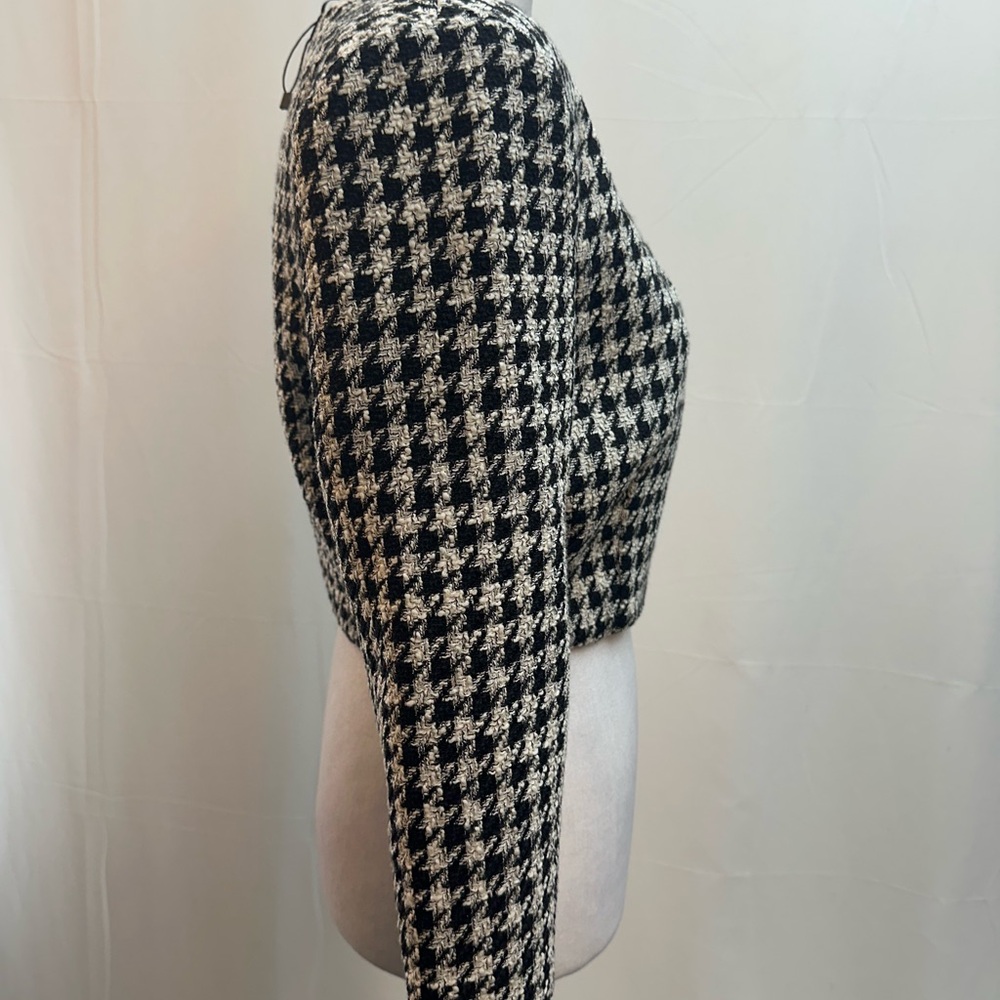 Zara Black & White Houndstooth Wrap Crop Top M - Picture 3 of 4